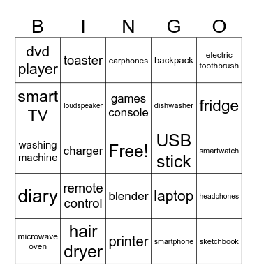 Useful things Bingo Card