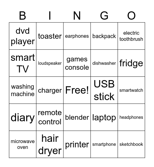 Useful things Bingo Card