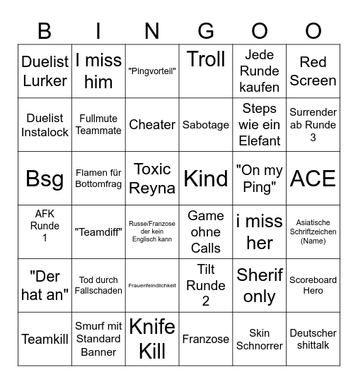 Sasis BS Bingo Card