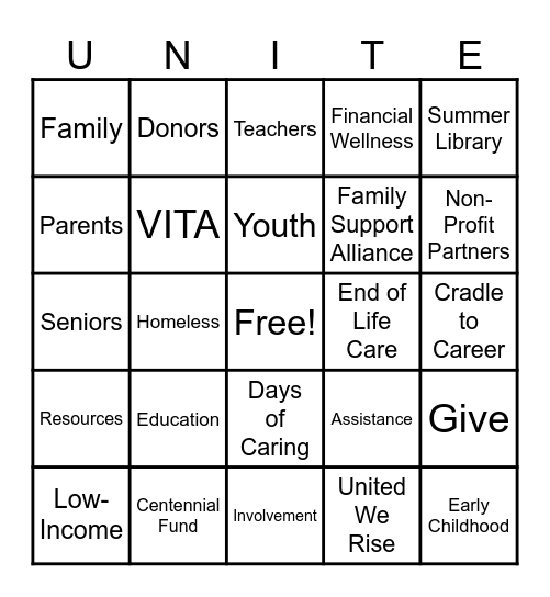 United Way Bingo Card