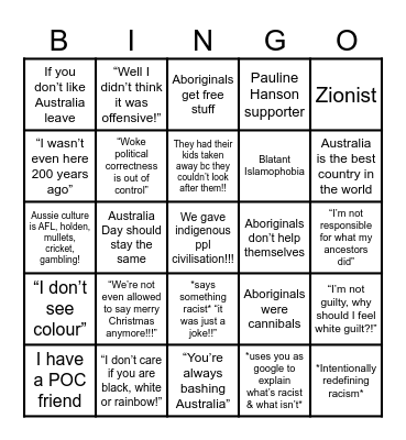 Bigot Bingo Card