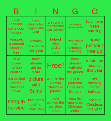 Cove Christmas Bingo Card