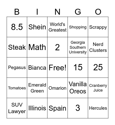 Dajcember Bingo Card