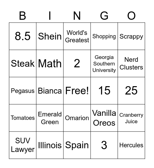 Dajcember Bingo Card
