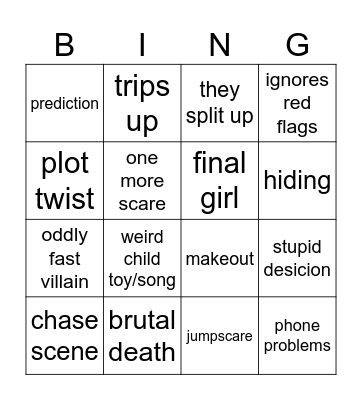 slasher bingo Card