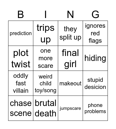 slasher bingo Card