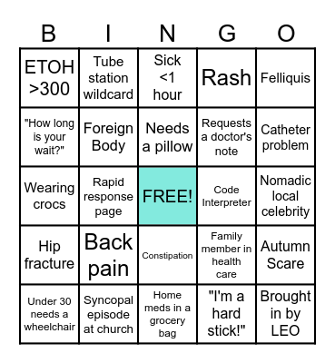 Sunday Funday ED Bingo Card