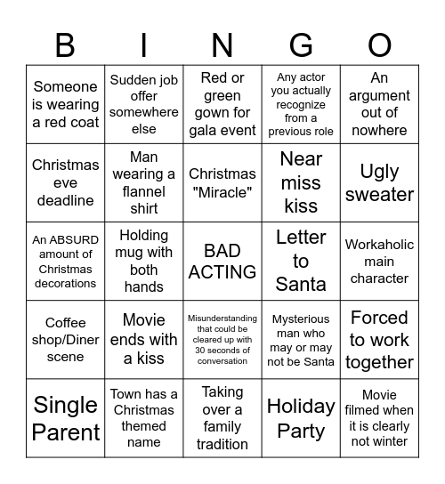 BAD CHRISTMAS MOVIE Bingo Card