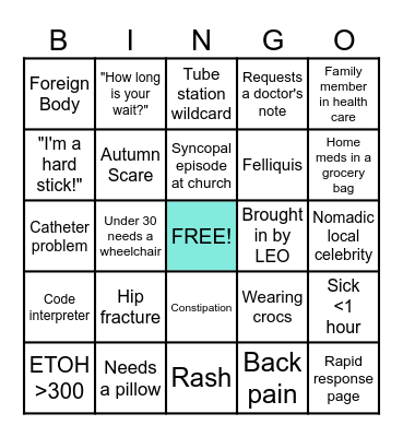 Sunday Funday ED Bingo Card
