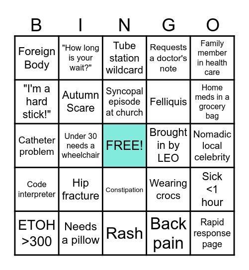Sunday Funday ED Bingo Card