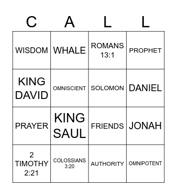 GOD'S CALLING IN THE OLD TESTAMENT Bingo Card