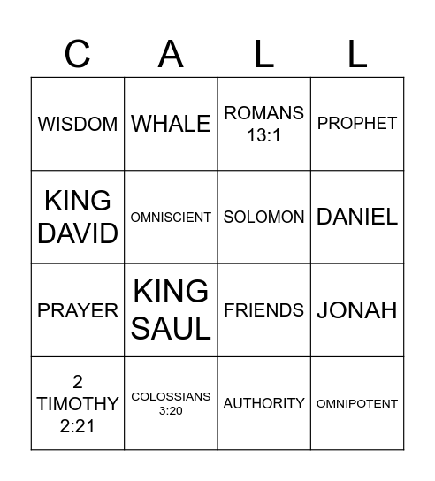 GOD'S CALLING IN THE OLD TESTAMENT Bingo Card