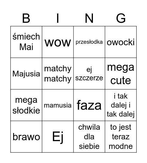 Wersow Bingo Card