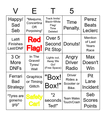 F1 Bingo Abu Dhabi Bingo Card