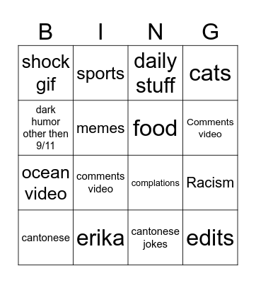 Insta reels bingo Card