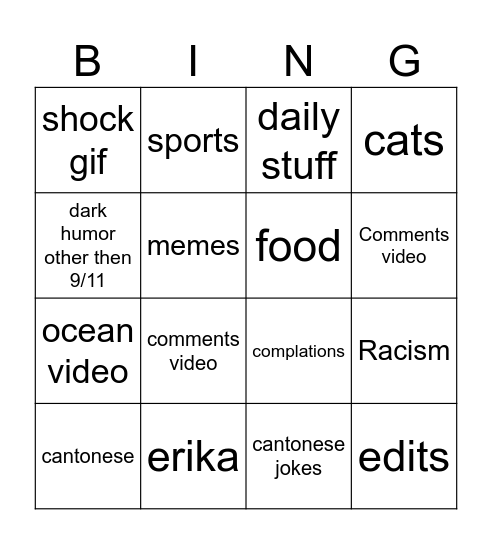 Insta reels bingo Card