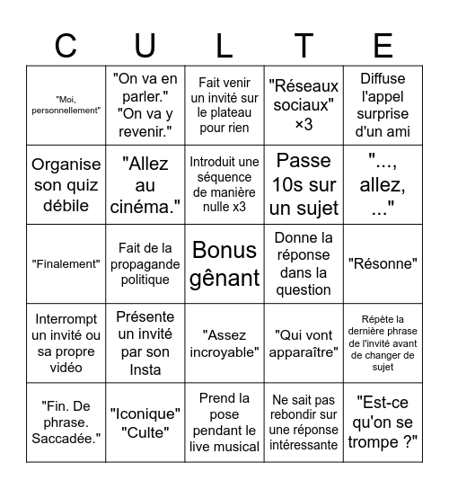 20H30 LE BINGO Card