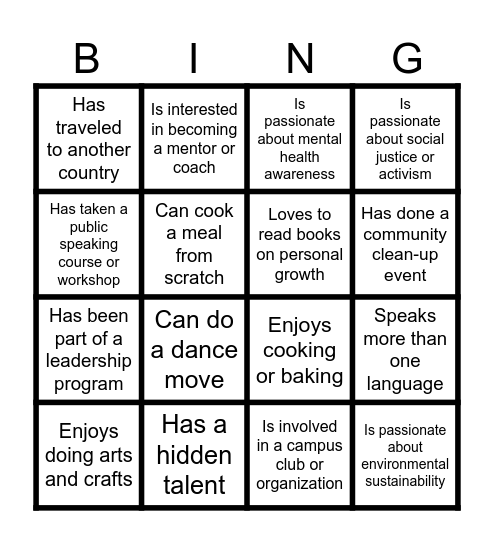 S&R Bingo Card