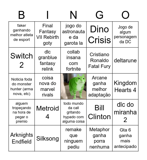 Game Awards Bingo Card