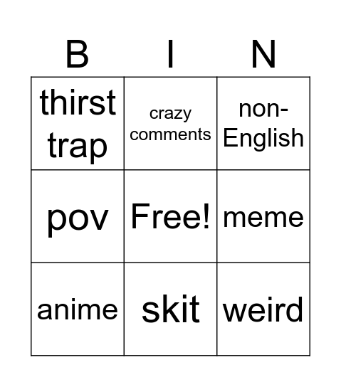 insta Bingo Card