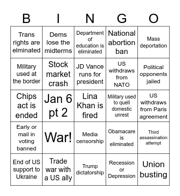 Trump presidency bingo Card