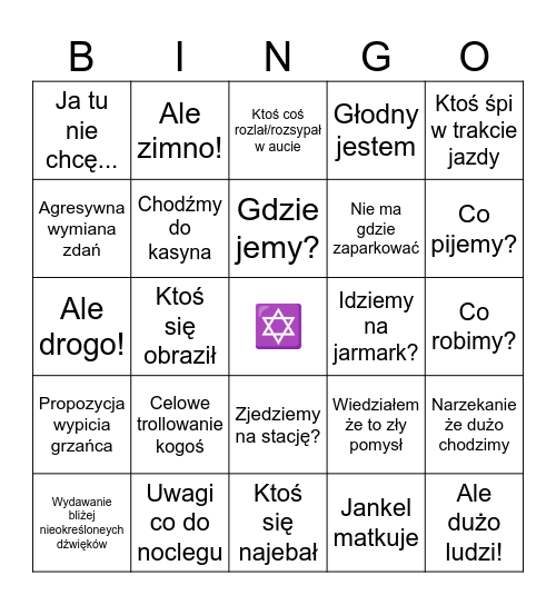 Bingo wycieczkowe Bingo Card