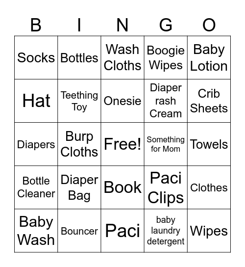 Baby Shower Gift Bingo Card