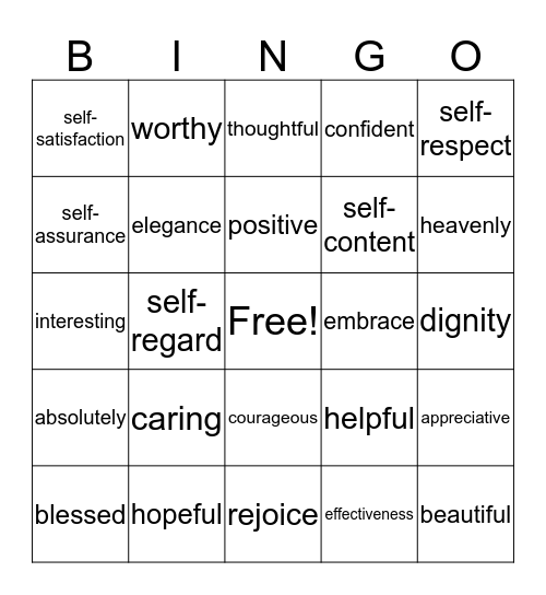 Self-Esteem Bingo Card
