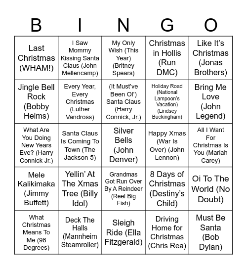 Christmas Music Bingo Card