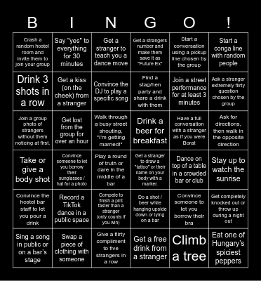 BUDAPEST TRIP Bingo Card
