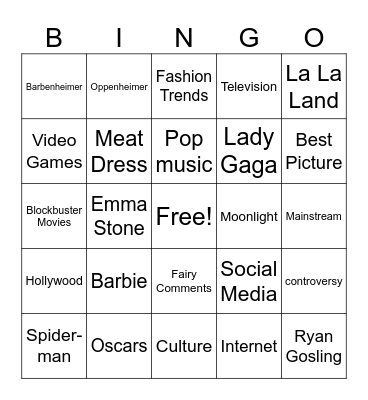 Pop Culture Bingo Card