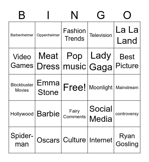 Pop Culture Bingo Card