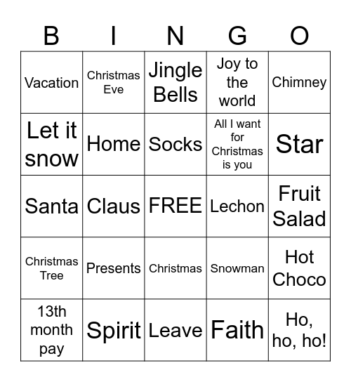 Christmas Bingo Card