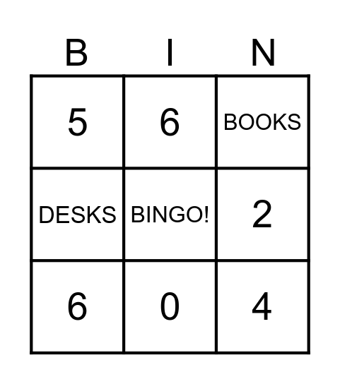 Numbers Bingo Card