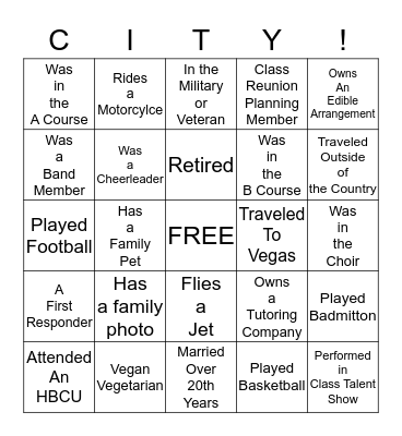 City College 30th Class Reunion Bingo Card