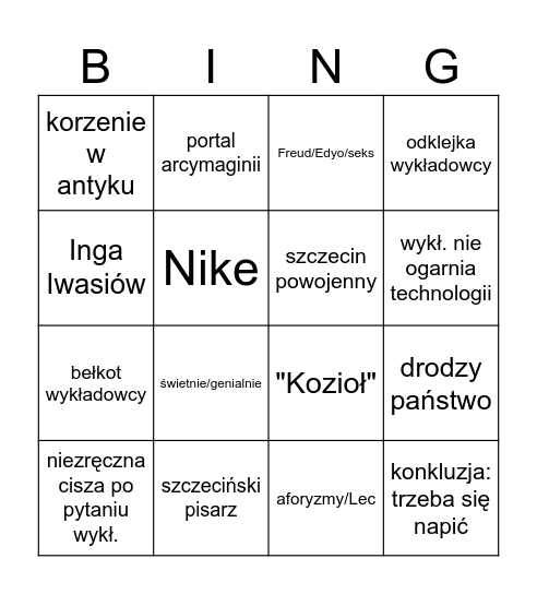 pisarstwo core Bingo Card