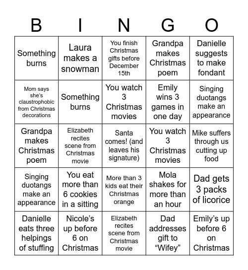 Danielle's Christmas BINGO Card