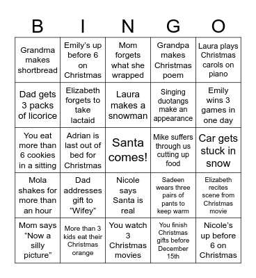 Danielle's Christmas BINGO Card