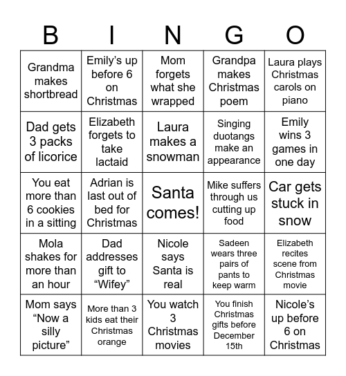 Danielle's Christmas BINGO Card