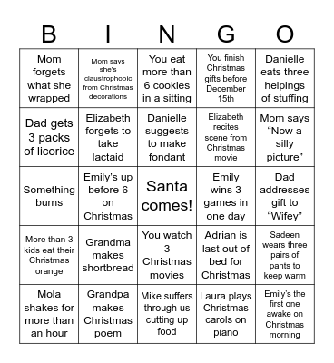 Nicole's Christmas BINGO Card