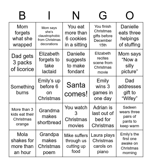 Nicole's Christmas BINGO Card