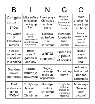 Danielle's Christmas BINGO Card