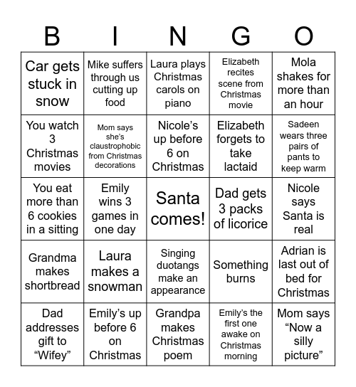 Danielle's Christmas BINGO Card