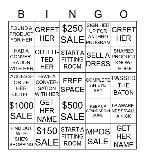 CUSTOMER SERVICE BINGO Card