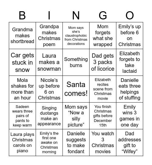 Mike Christmas BINGO Card