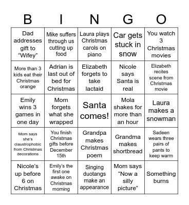 Danielle Christmas BINGO Card