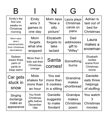 Nicole Christmas BINGO Card