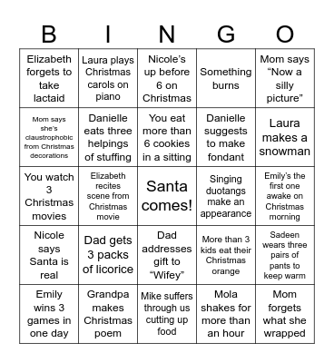 Adrian Christmas BINGO Card