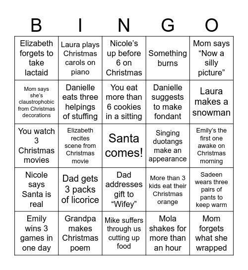 Adrian Christmas BINGO Card