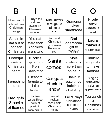 Mom Christmas BINGO Card